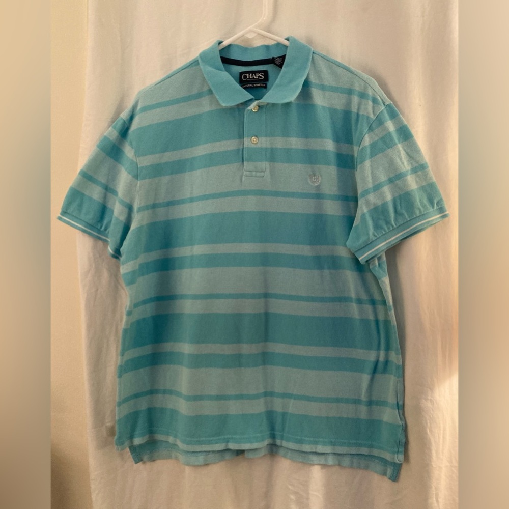Chaps Green Striped Polo Shirt Natural Stretch Size L